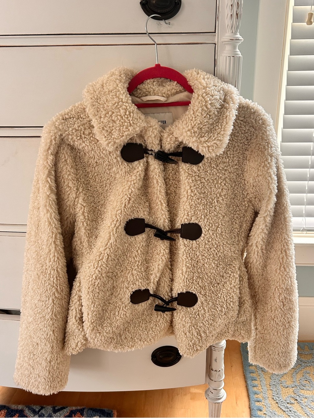 Hollister Cream Sherpa Toggle Pea Coat NWT in wool white